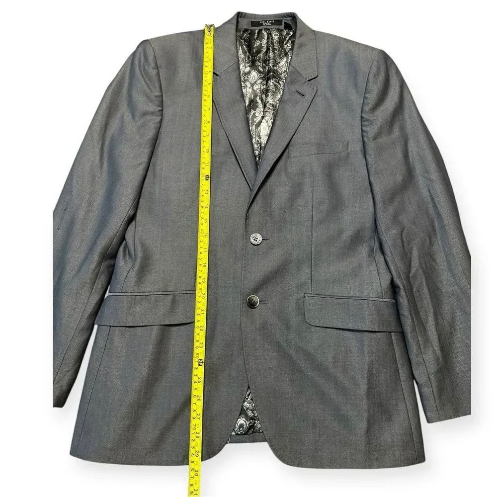 Ted Baker Men’s Blazer 38R Wool Silk Formal Gray Suit Jacket Preppy Sport Coat